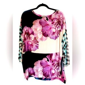Multi-Print Women’s Tunic, Blouse, Roses, Warm, L
